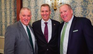 (L. to r.): Thomas J. Grech, president and CEO, Queens Chamber of Commerce; Dermot Shea, NYPD Commissioner; Dan “Dee” Tubridy, proprietor of The Bungalow Bar and In Good Company Hospitality.